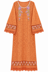 Embroidered Chicken Kari | Women Locally Made Kurta | Orange | Large | New