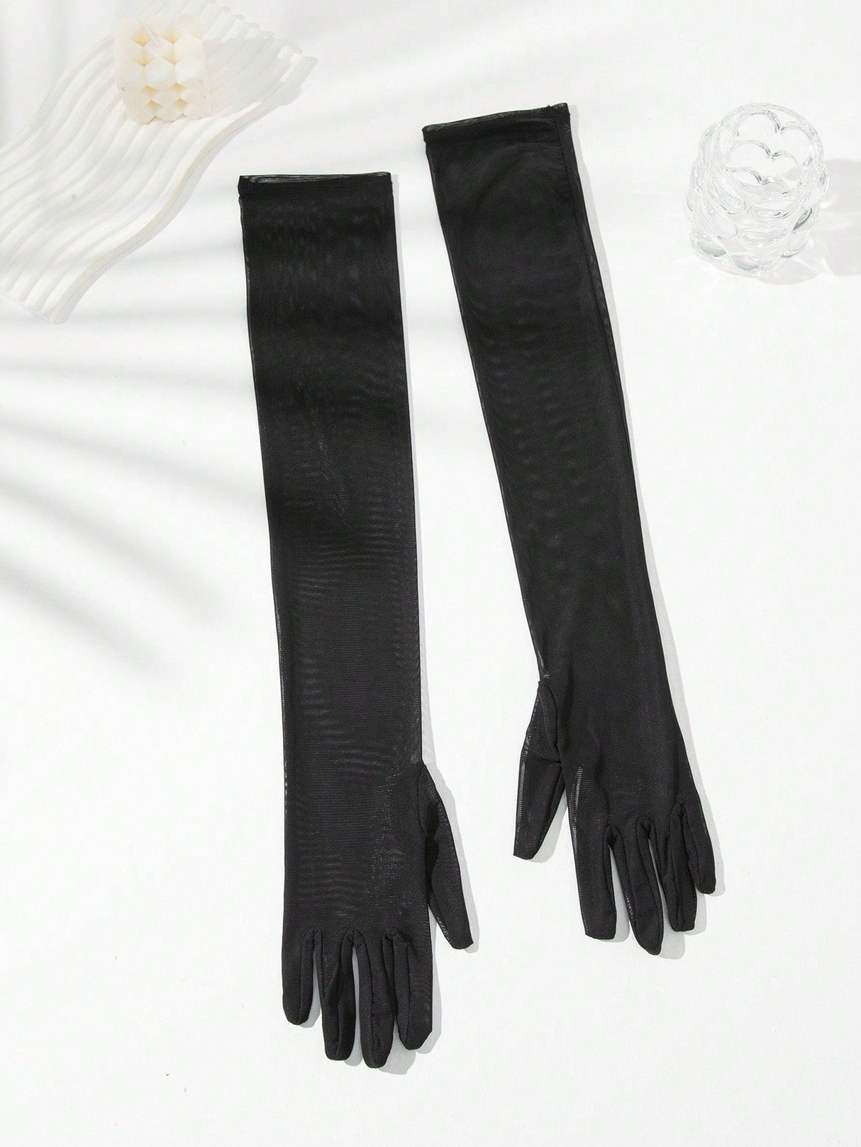 Buy SHEIN 1pair Transparent Black Fishnet Knit Net Gauze High Elasticity Fingerless Gloves For Ladies Party Dressing in Pakistan
