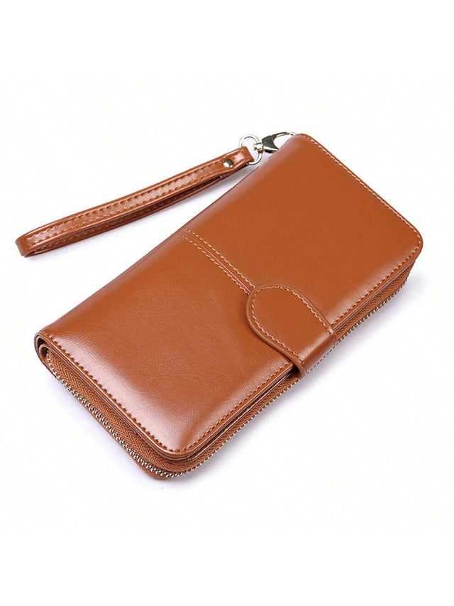 Buy SHEIN 1pc Brown Women's Long Wallet With Zipper & Buckle Closure, Large Capacity Card Holder & Coin Purse & Clutch Bag in Pakistan