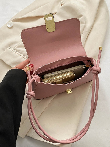 Buy 1pc Solid Color Pu Shoulder Bag With Metal Lock And Adjustable Strap in Pakistan