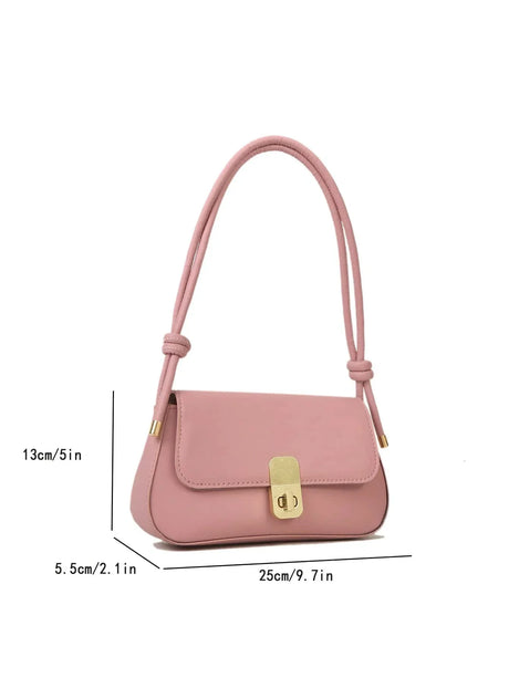 Buy 1pc Solid Color Pu Shoulder Bag With Metal Lock And Adjustable Strap in Pakistan
