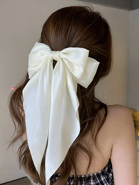 Buy SHEIN 1pc White Color Elegant Vintage Plain Hair Bow Barrette With Ribbon Streamers, Suitable For Daily Use, Festival Gift, Party, Etc. Cute in Pakistan