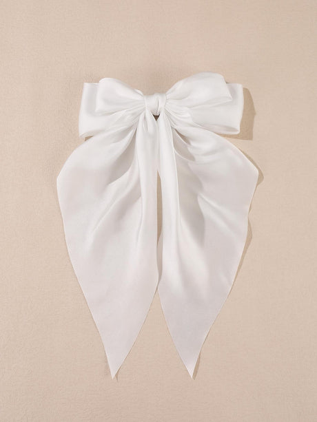 Buy SHEIN 1pc White Color Elegant Vintage Plain Hair Bow Barrette With Ribbon Streamers, Suitable For Daily Use, Festival Gift, Party, Etc. Cute in Pakistan