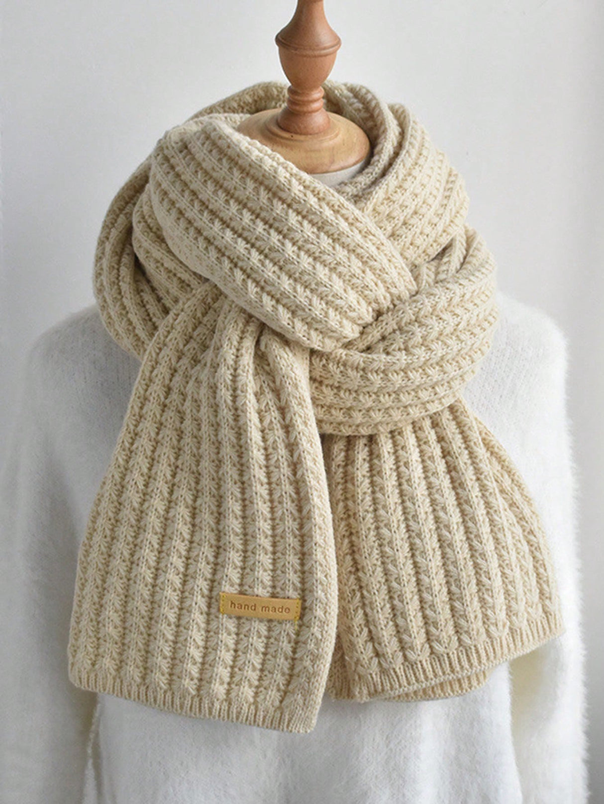Buy SHEIN 1pc Women's Solid Color Thick Knitted Wool Scarf With Decoration, Winter Neck Warmer in Pakistan