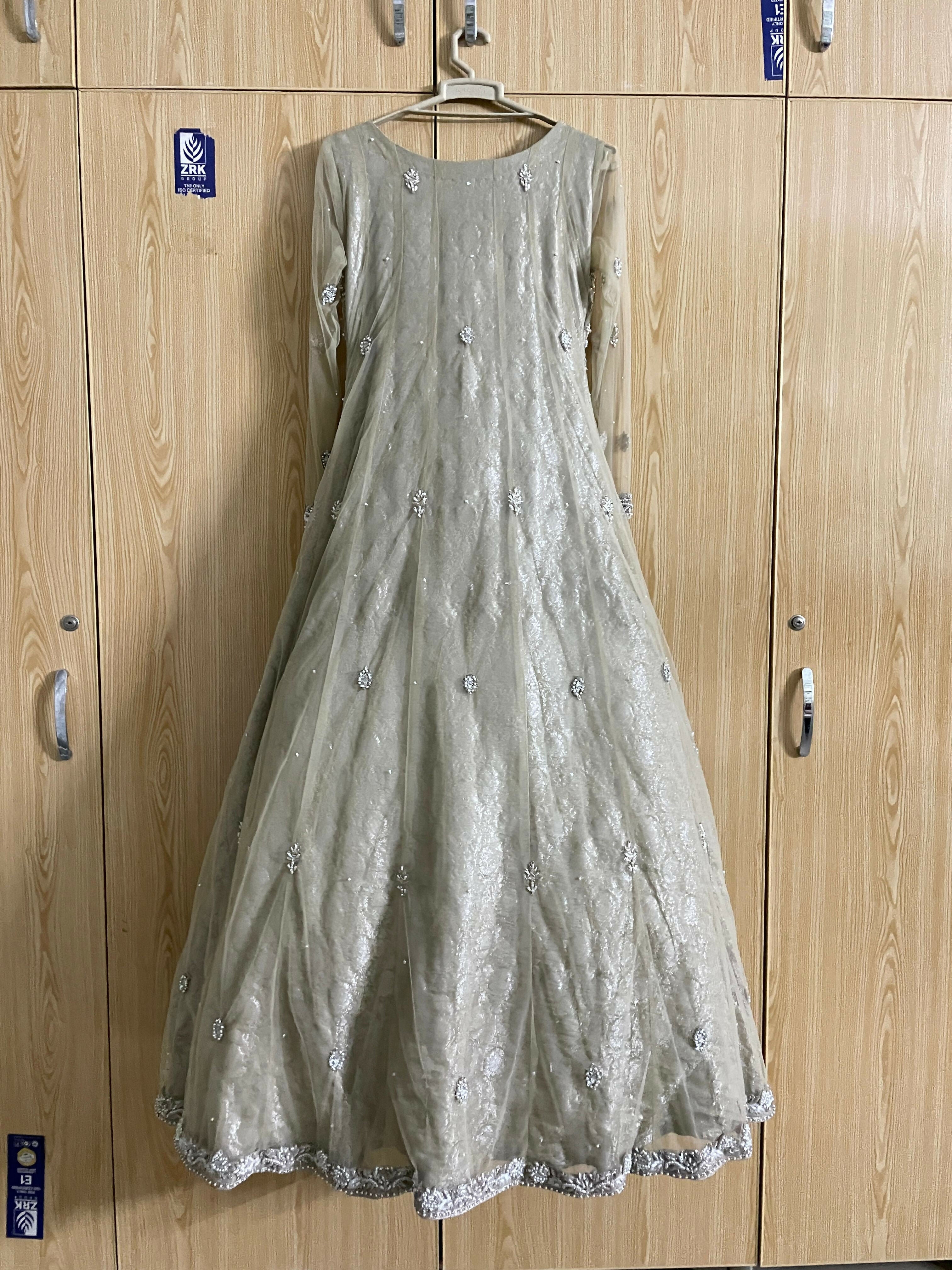 Silver Fancy Embroided Maxi | Women Bridals | Small | Worn Once