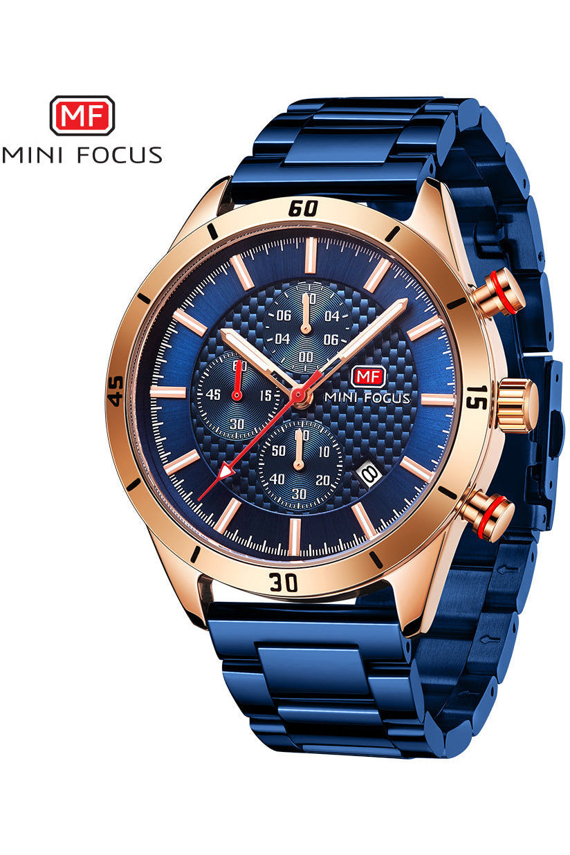 Buy Mini Focus Blue Stainless Steel Blue 44 mm Dial Quartz Gents Chronograph Watch- MF0283G-02 in Pakistan