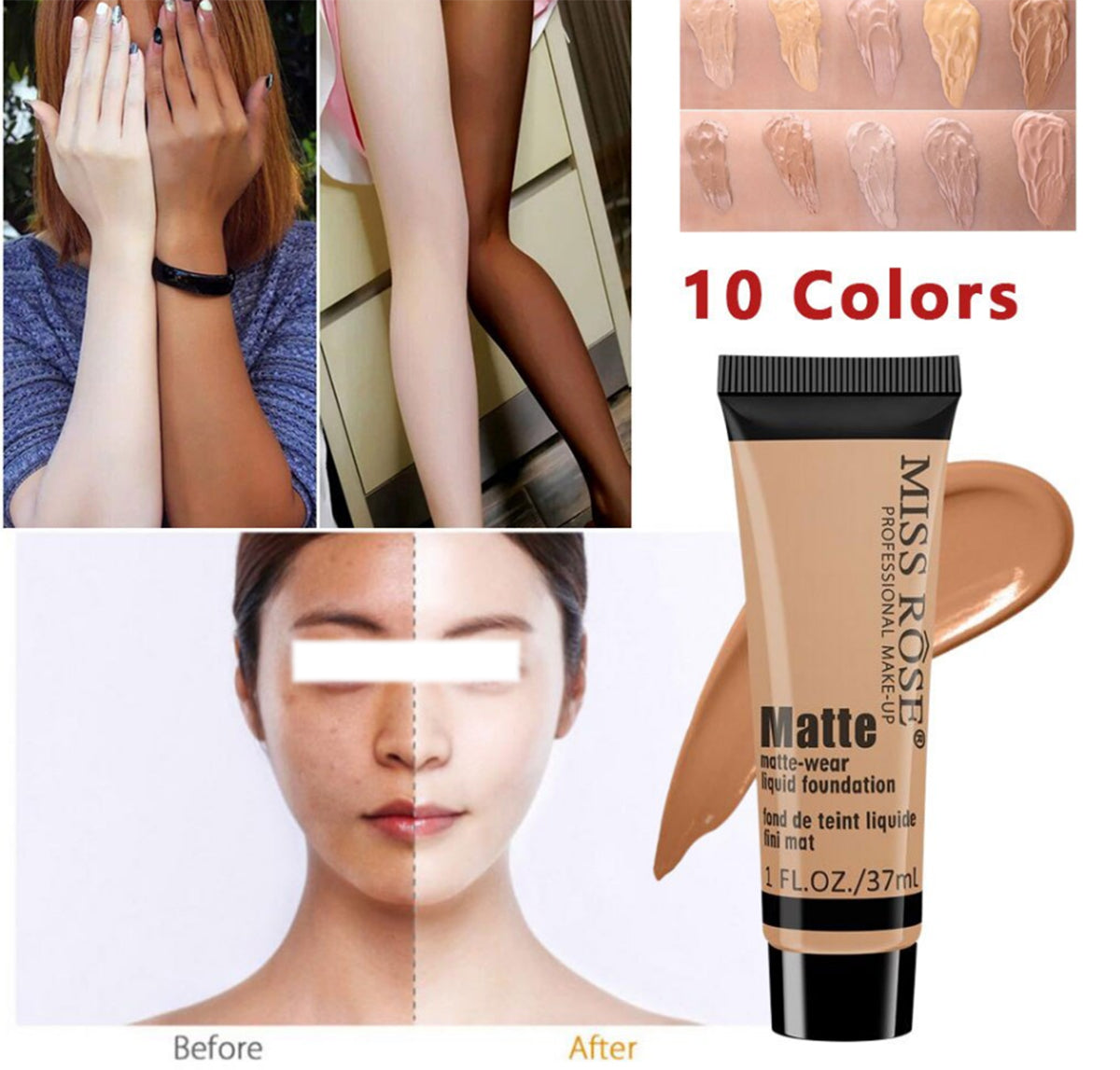 Buy Miss Rose Long Lasting Liquid Full Skin Coverage Soft Matte Foundation 37 - Ml in Pakistan