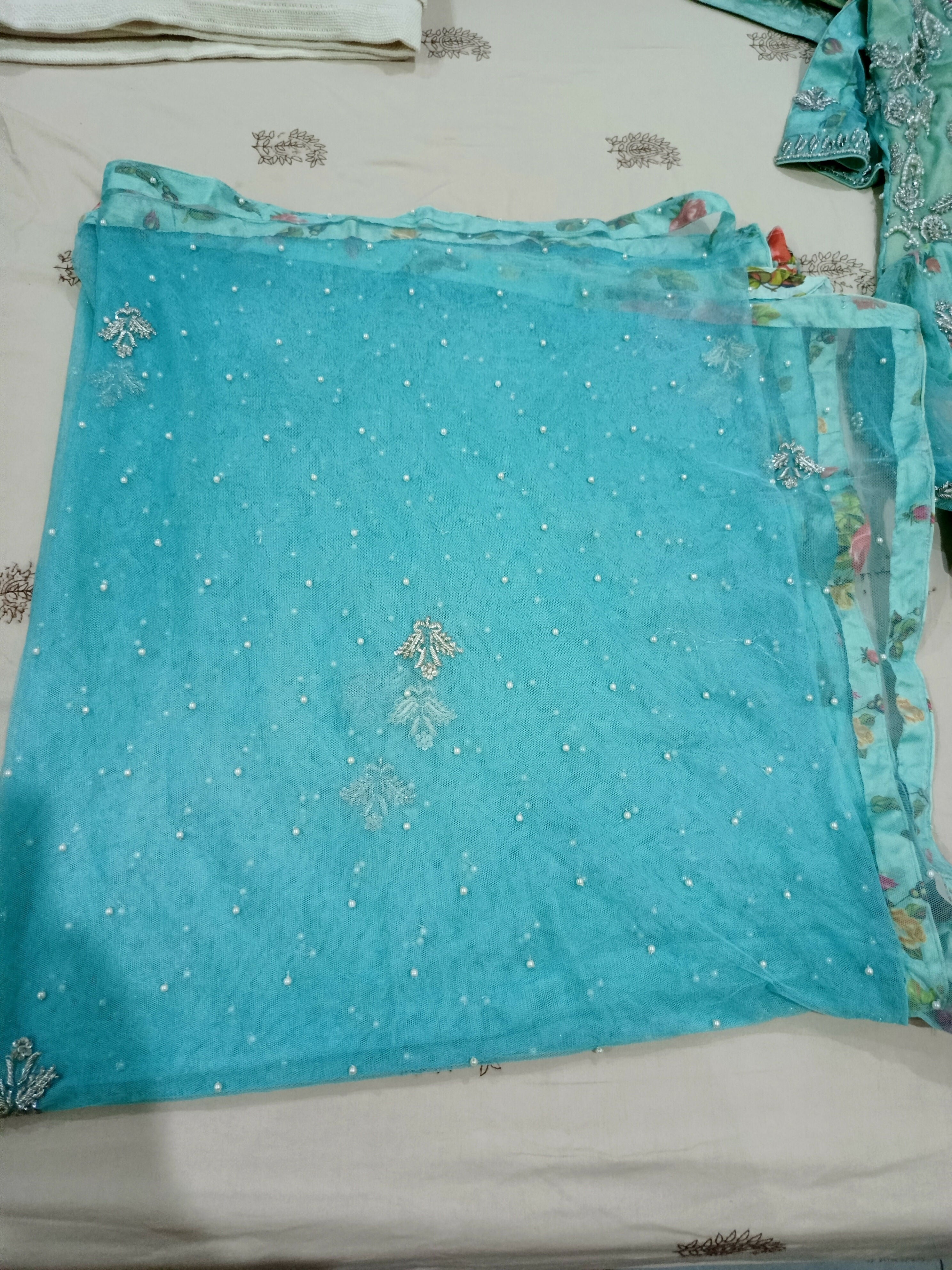 Fancy Ice Blue 3 PC Suit | Women Locally Made Formals | Small | Worn Once