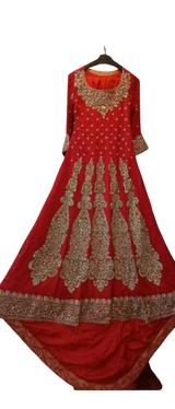 Red Long Bridal Maxi with Golden Dupatta | Women Bridals | Small | Worn Once
