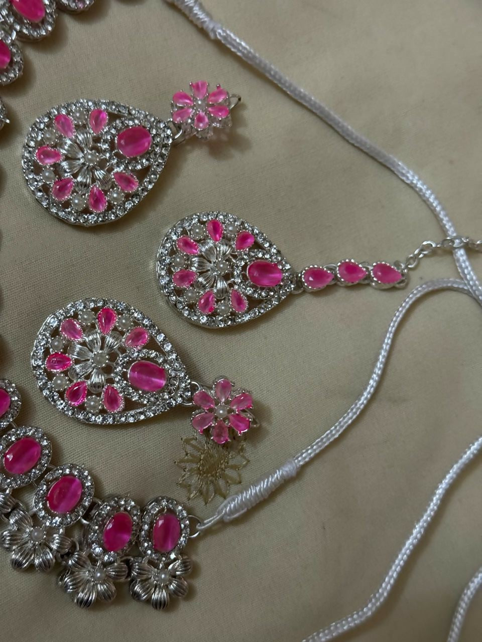 Beautiful Silver with Pink Stones Set | Women Jewelry | Wedding Jewelry & Sets | Medium | Worn Once