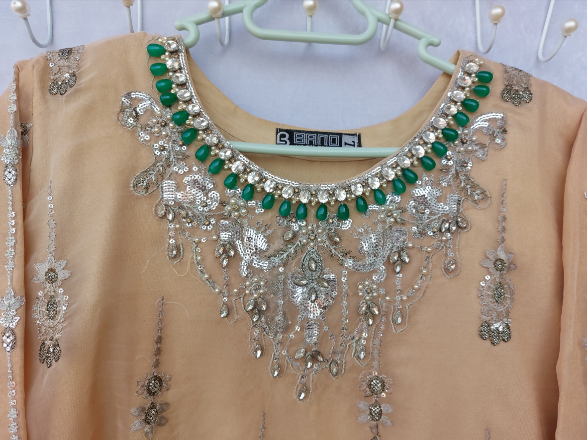 Champange Silver Embroidered Maxi | Women Frocks & Maxis | Medium | Worn Once