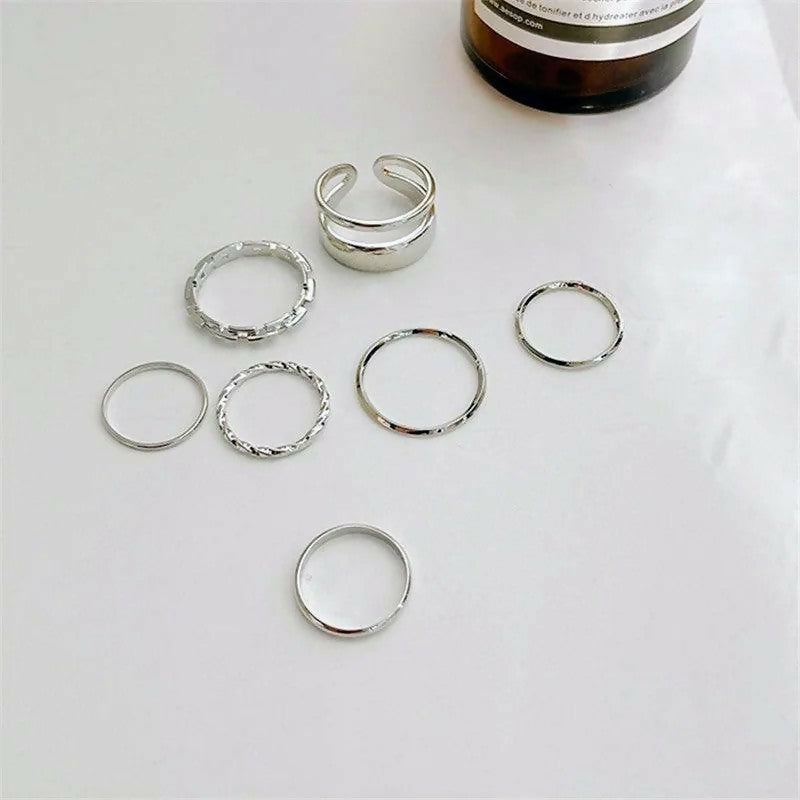Silver Rings Set (7 Pcs) | Women Jewerly | Rings | Silver | Size: 8 | Brand New