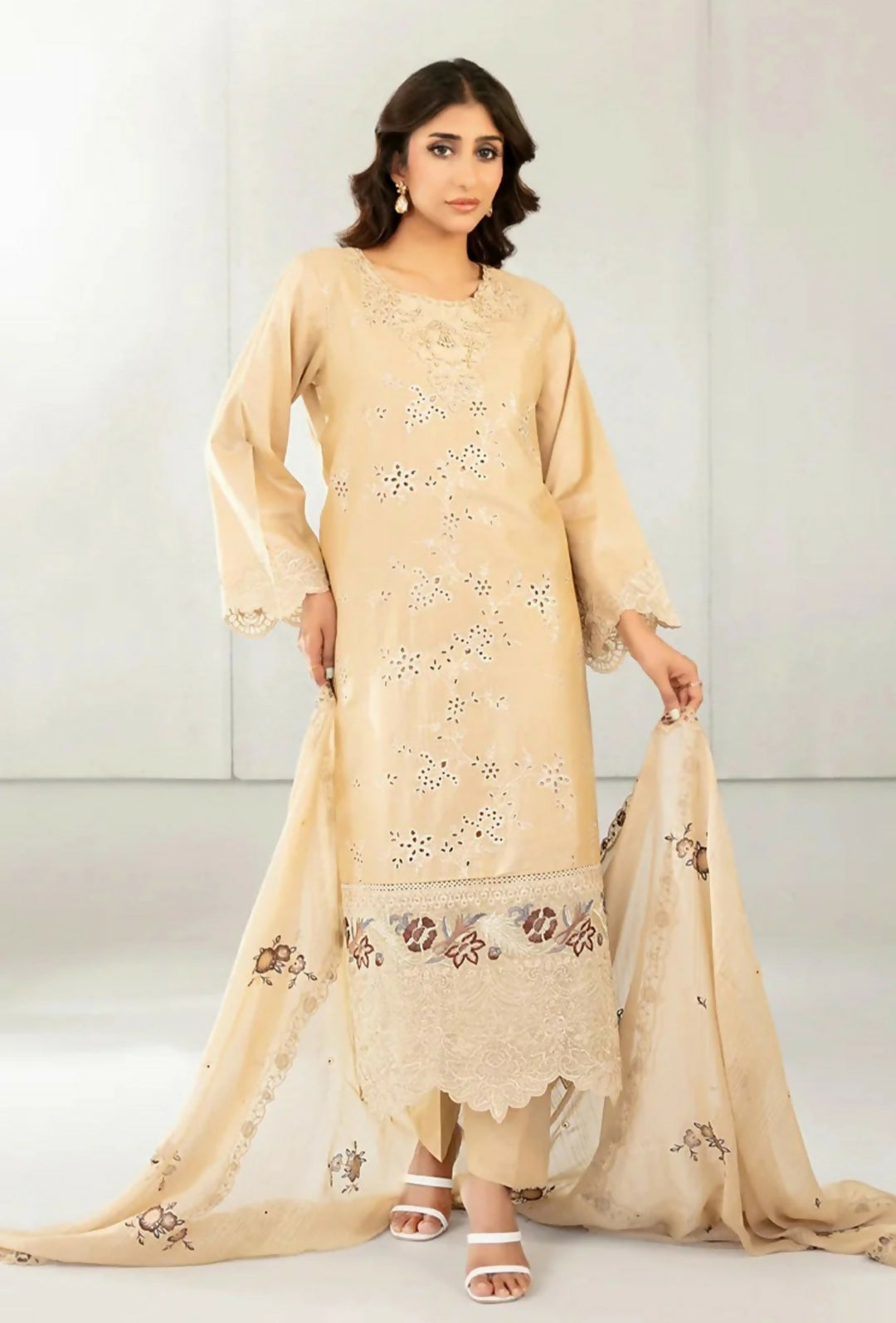3 PCS Lawn Embroidered Dress | Women Locally Made Kurta | Sky Blue, Skin, Plum, Mint | All Sizes | Brand New
