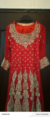 Red Long Bridal Maxi with Golden Dupatta | Women Bridals | Small | Worn Once