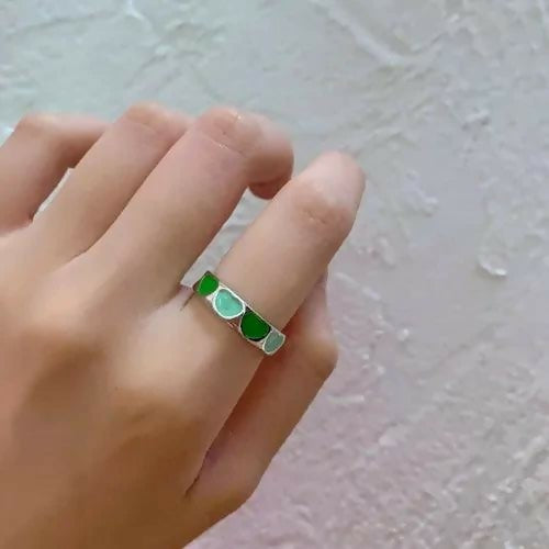 Hearts Silver Ring Band | Women Jewerly | Rings | Green | Size: 7 & 8 | Brand New