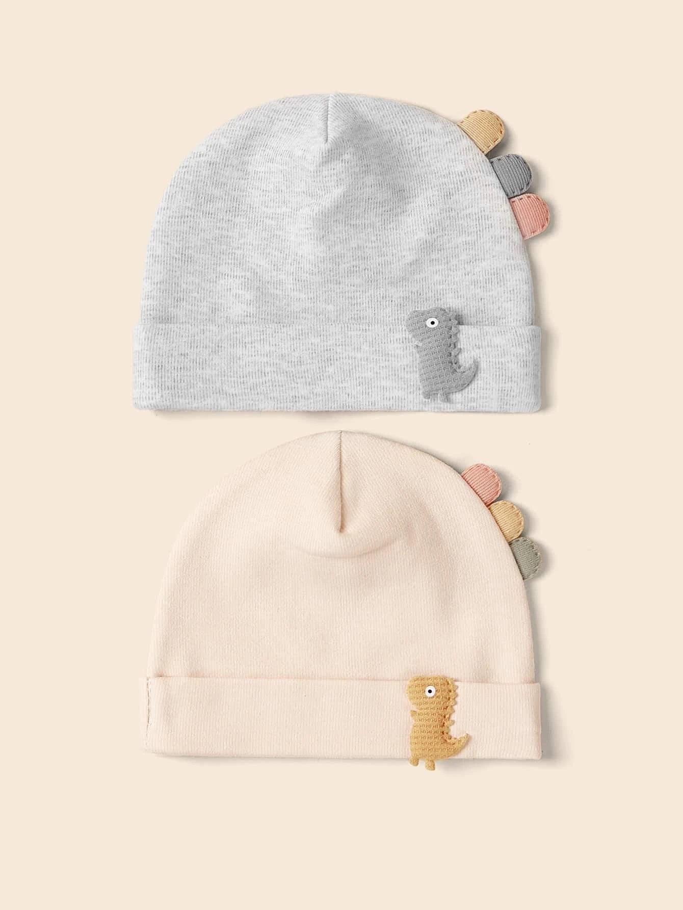 Buy SHEIN 2pcs Baby Cartoon Dinosaur Patched Beanie in Pakistan