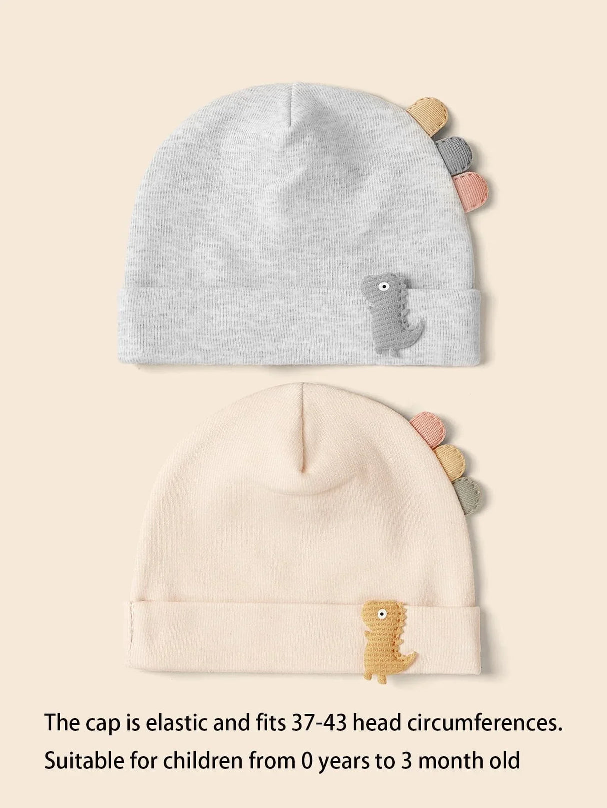Buy SHEIN 2pcs Baby Cartoon Dinosaur Patched Beanie in Pakistan