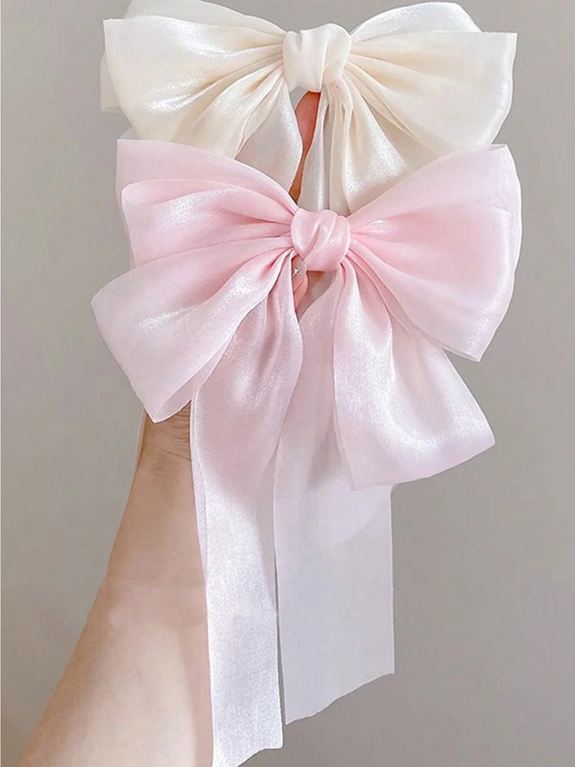 Buy SHEIN 2pcs Women's Super Fairy Mesh Ruffle Bow Hair Clips, Back Head High-Grade Hair Accessories, Sweet Romantic Design And Unique Style, Suitable For Daily Use Cute in Pakistan