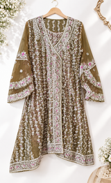 Olive Embroidered Kurta | Women Locally Made Formals | Large | Worn Once