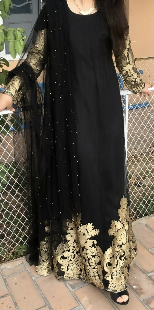 Black Silk Net Maxi | Women Frocks & Maxis | Small | Preloved