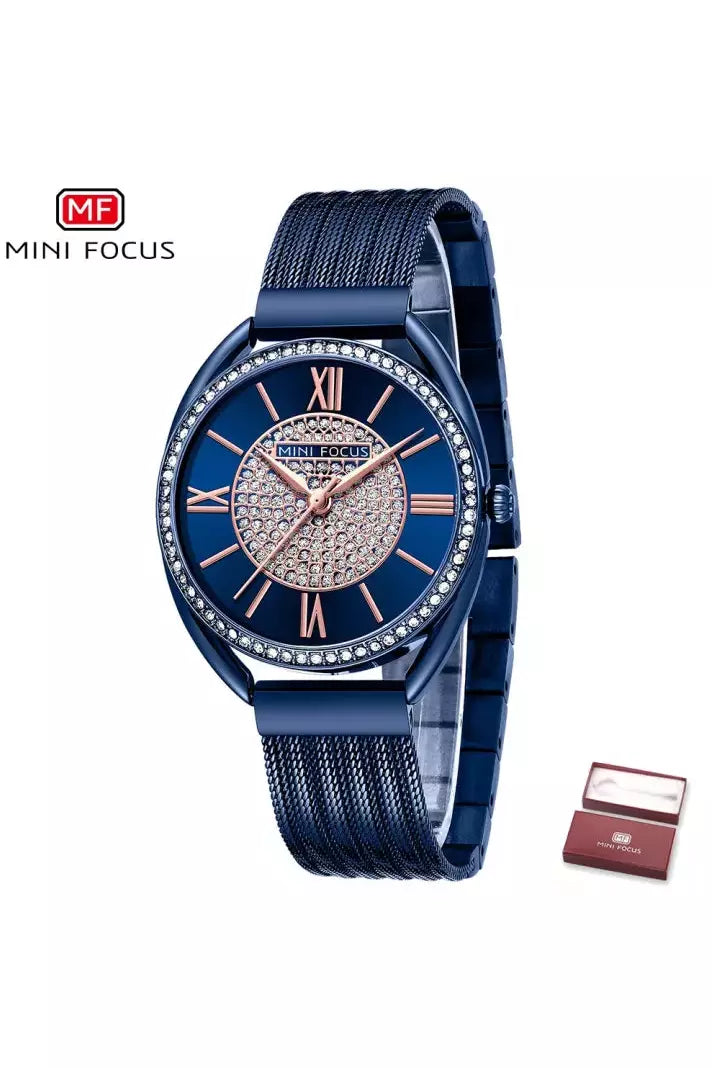 Buy Mini Focus  Blue Stainless Steel Mesh Blue Dial Japanese Watch for Ladies- MF0425L-04 in Pakistan