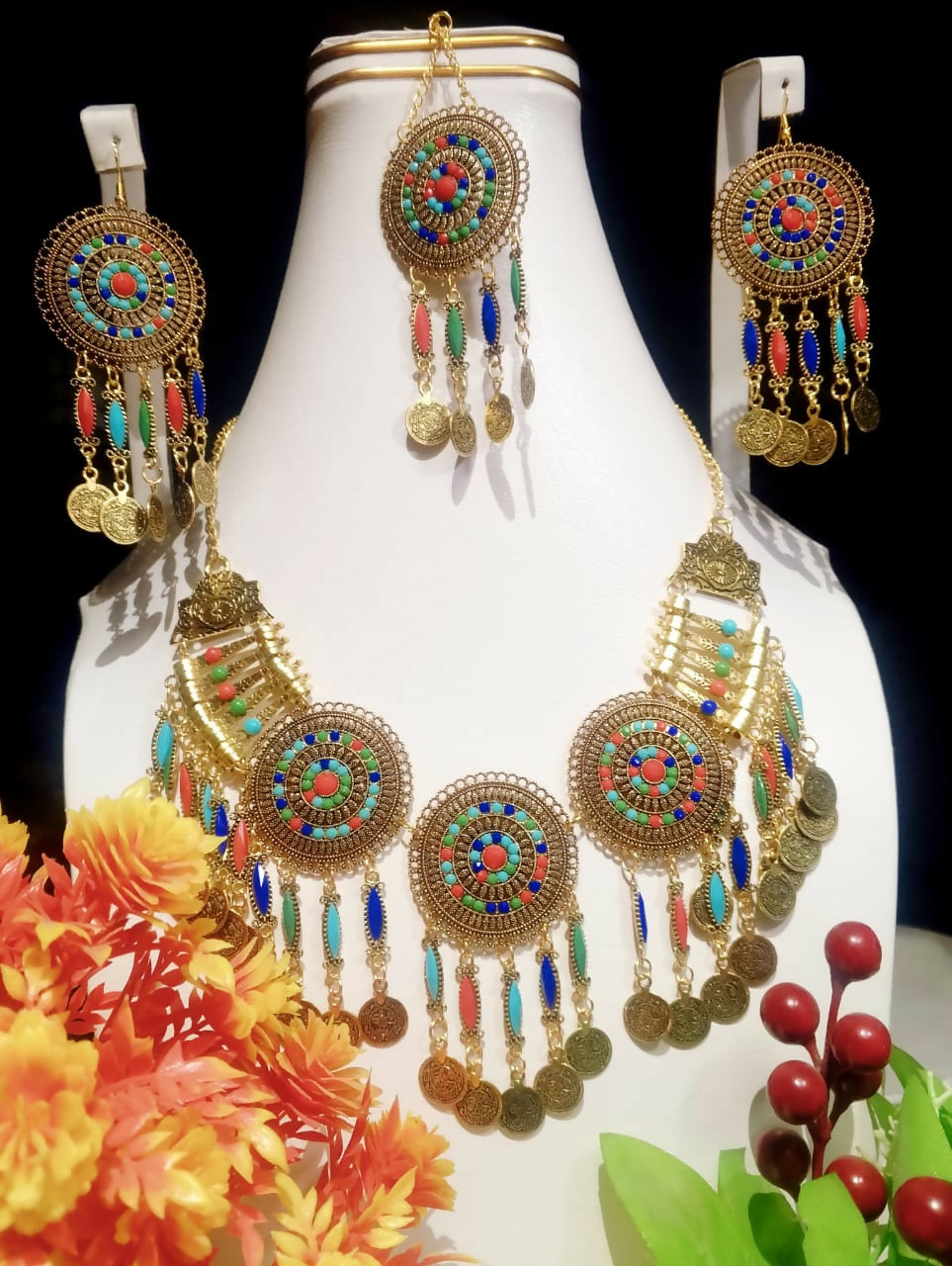 Jewelry Set | Traditional Afghani Necklace Earrings Tikka Set | Women Bridal Set | New