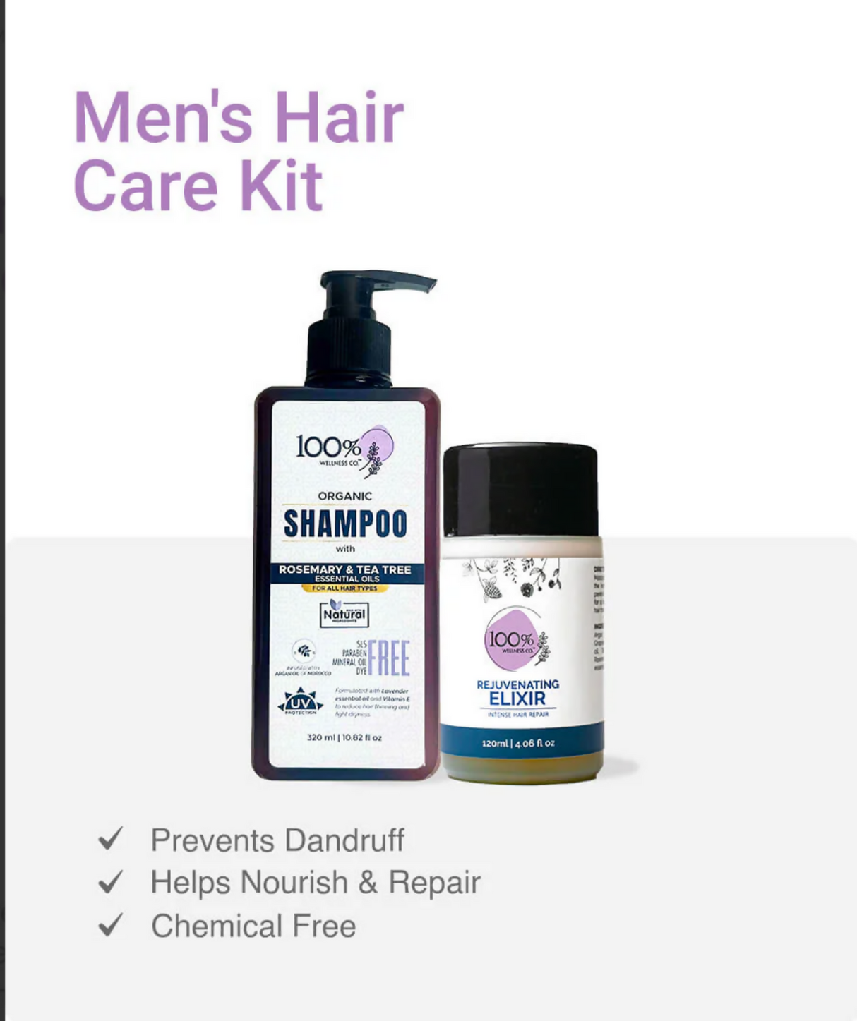 100% Wellness | Men's Hair Care Kit | Men Accessories | Men Care | Brand New