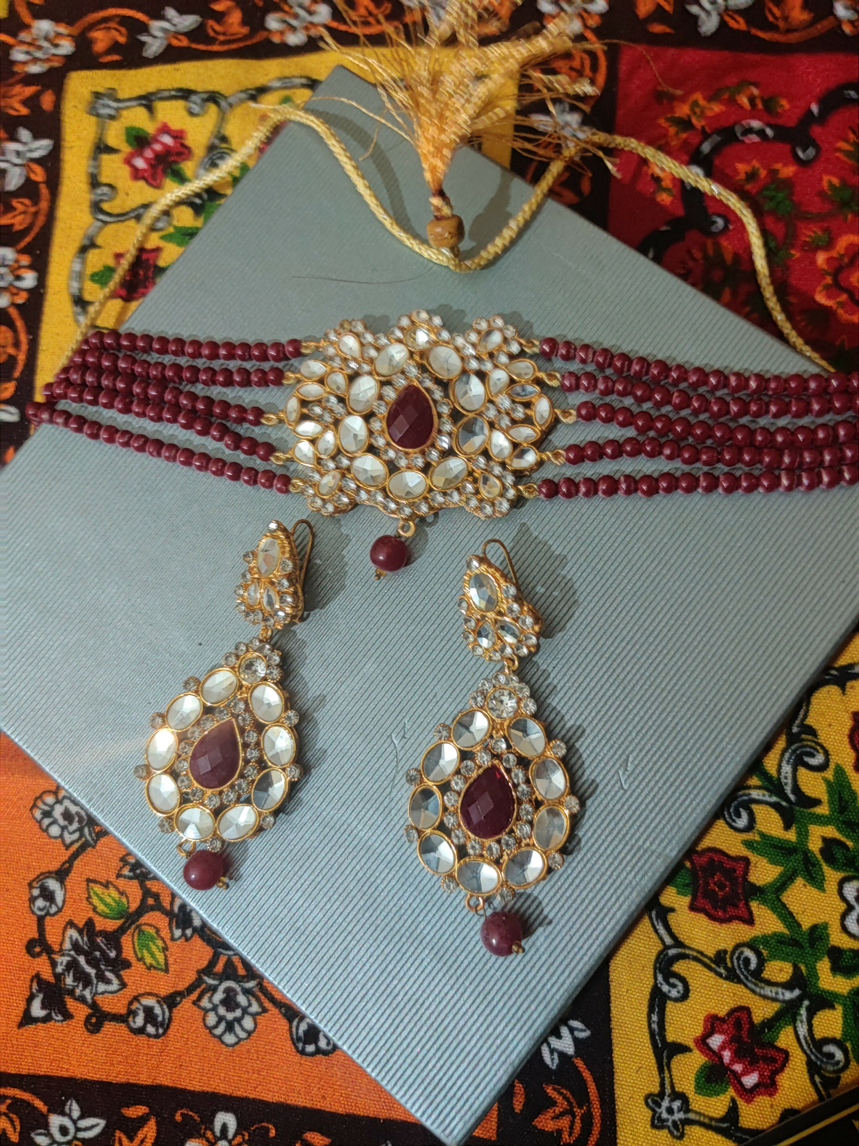 Maroon & Gold Jewelry Set | Women Jewelry | Worn Once