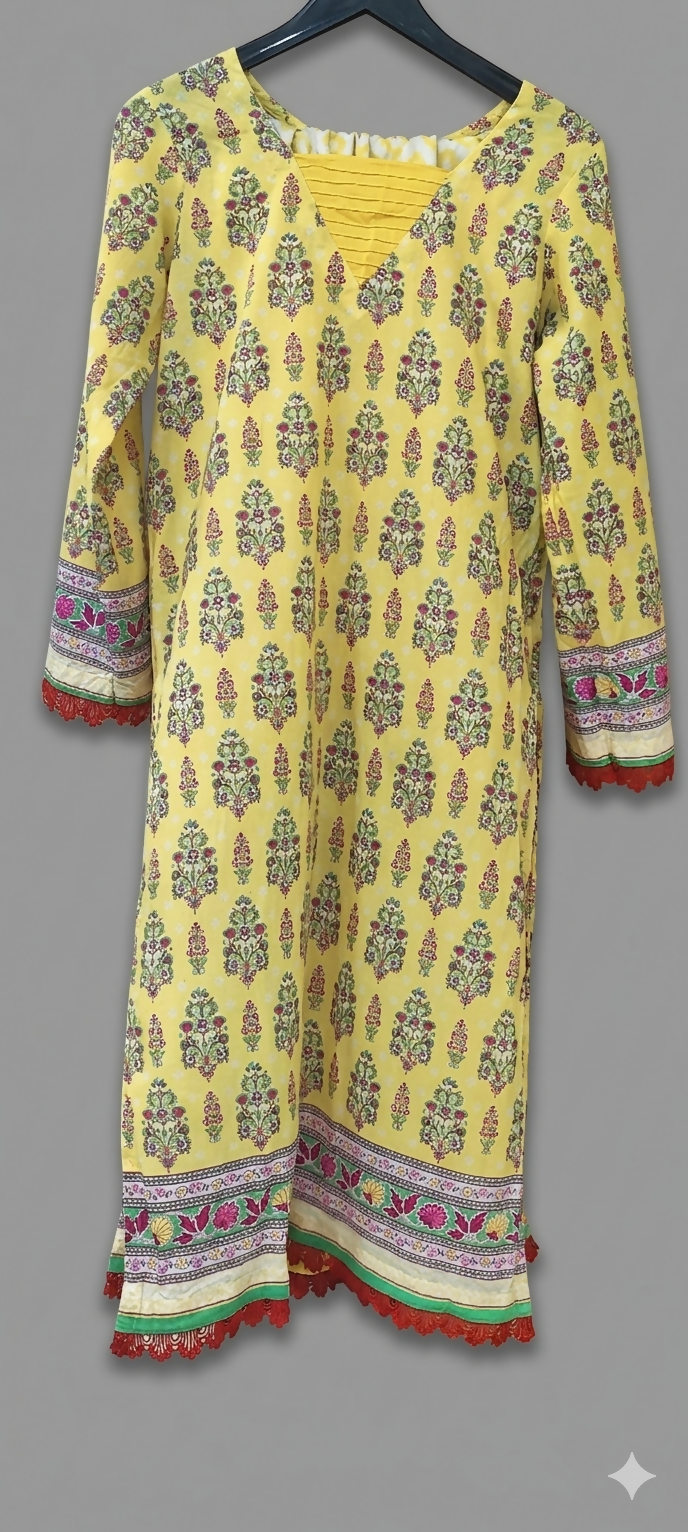 Yellow Lawn 2 Pcs | Women Locally Kurta | Medium | Preloved