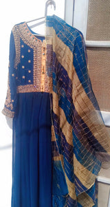 Embroidered Anarkali Frock | Women Frocks & Maxis | Medium | Navy Blue | Preloved