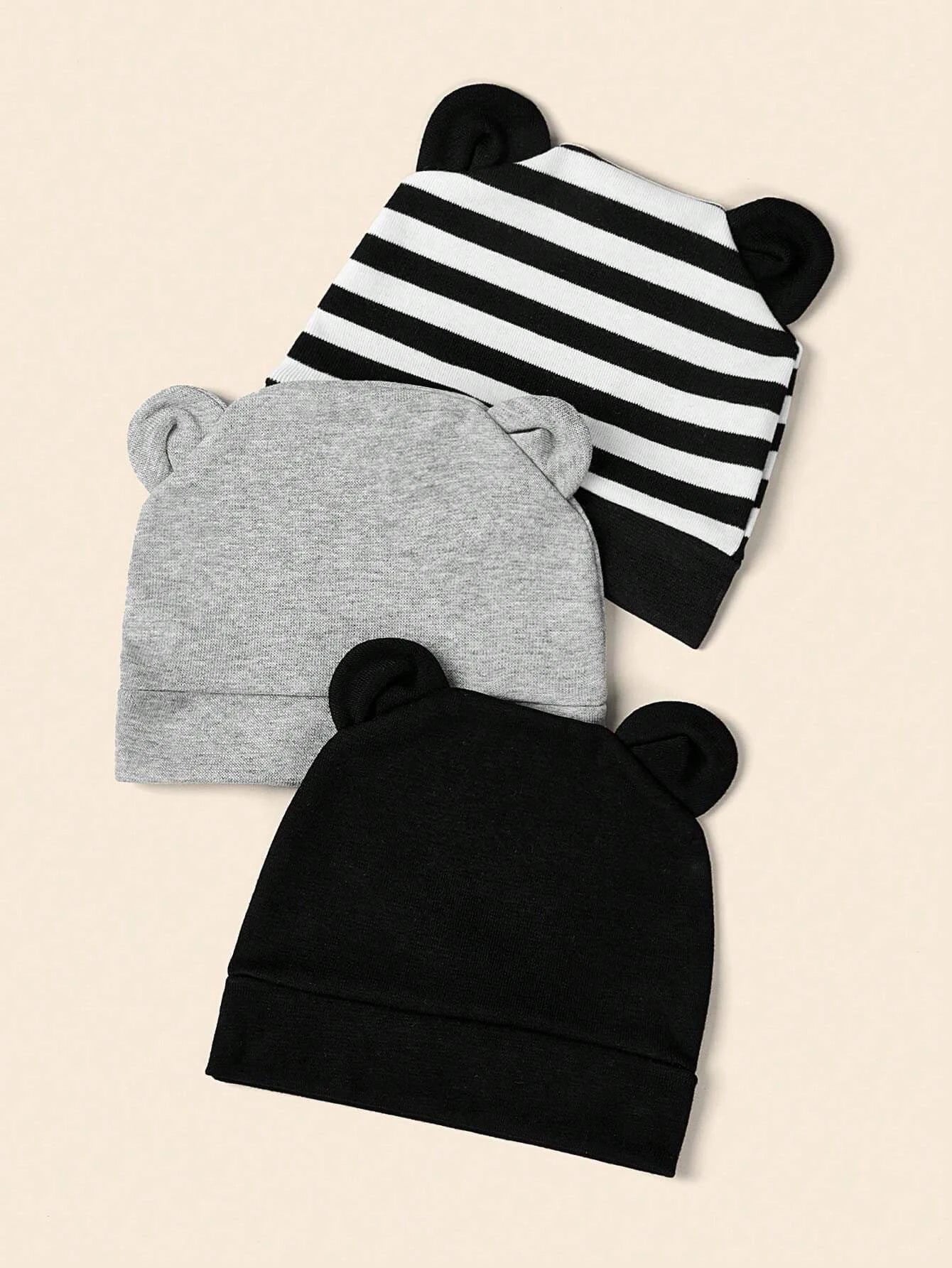Buy SHEIN 3pcs Baby Striped Pattern Cartoon Ear Decor Hat in Pakistan