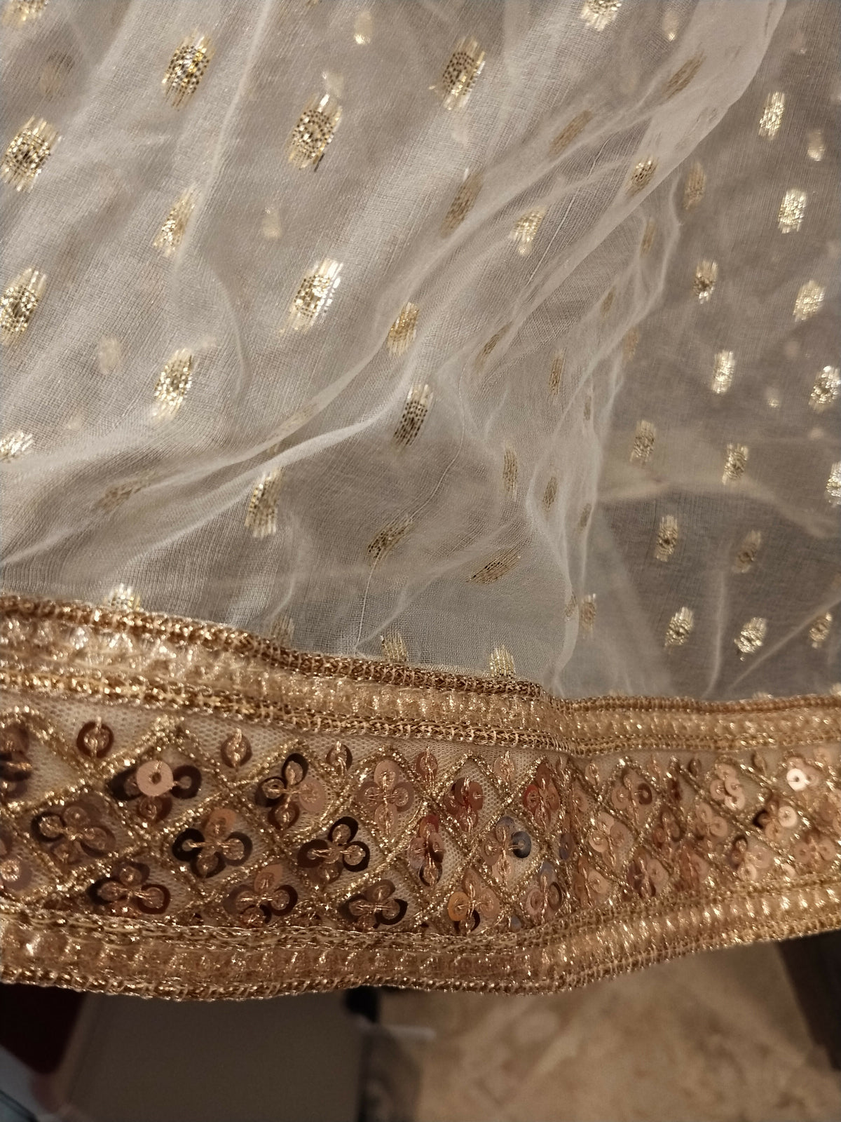 Fancy Gharara Dress | Women Locally Made Formals | Ghararas Shararas & Lehangas | Golden & Off White | Medium | Brand New