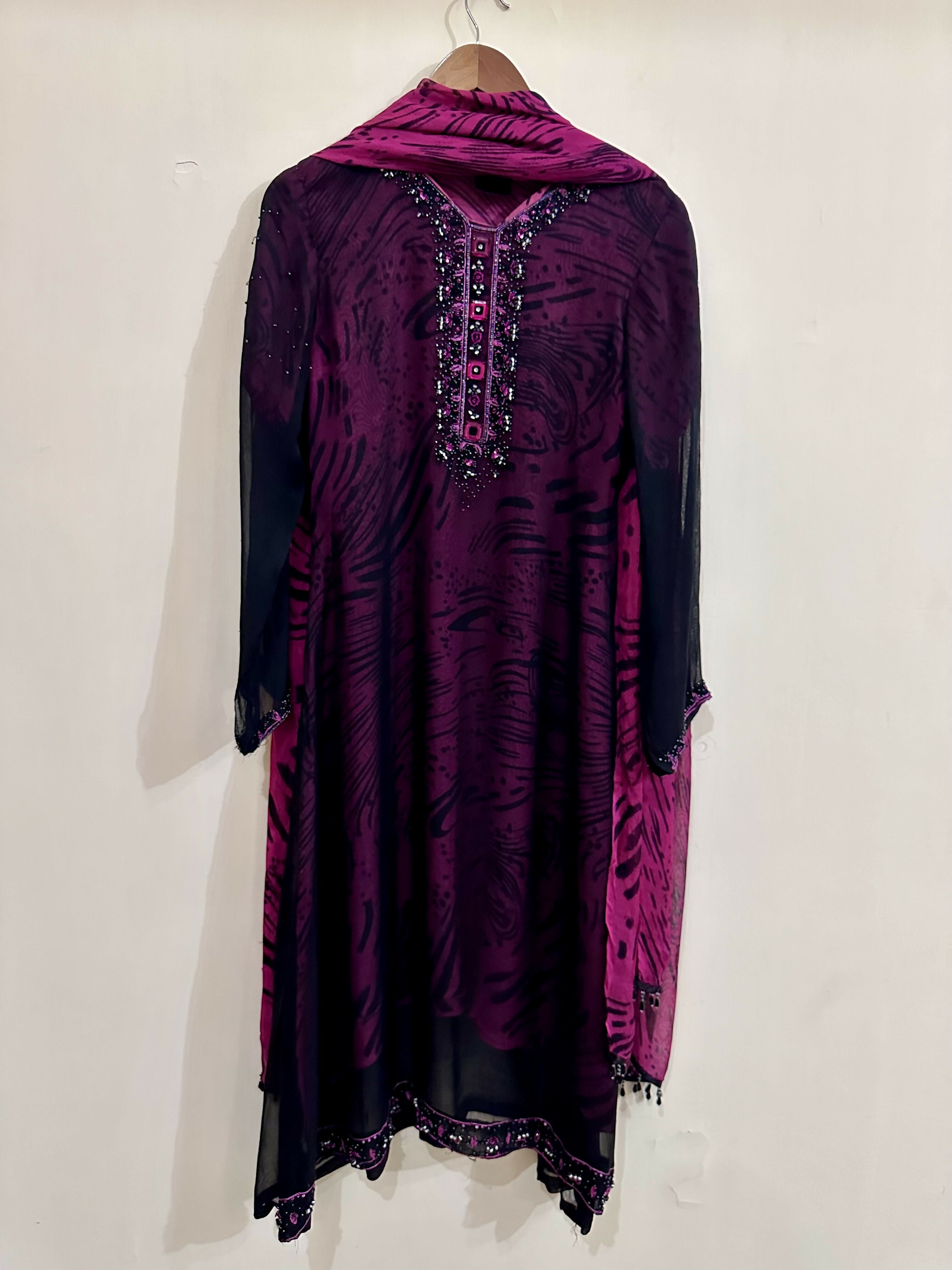 Stylish Purple Chiffon Kurta | Women Locally Made Formals | Small | Preloved