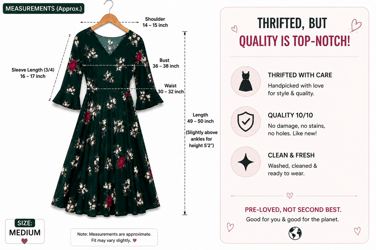 Shein Emerald Green Floral Flared Dress | Women Skirts & Dresses | Medium | Emerald Green | Preloved