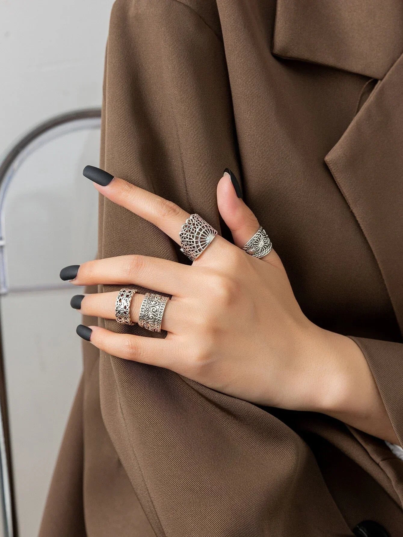 Buy SHEIN 4pcs/set Textured Metal Ring in Pakistan