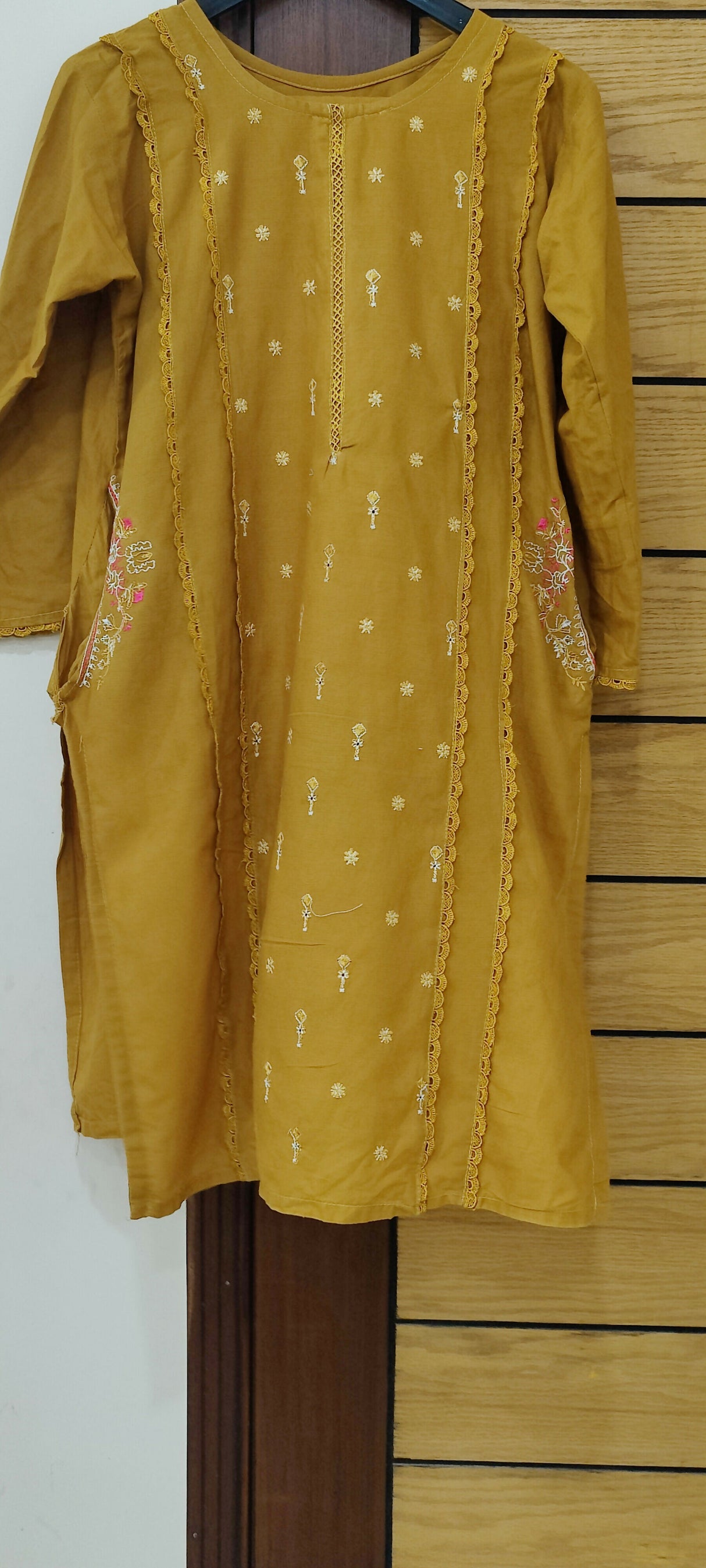 Embroidered Mustard 2PC Suit | Women Locally Made Kurta | Medium | Preloved
