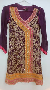 Purple Angharka with Shocking Pink | Women Locally Made Formals | Large | Preloved