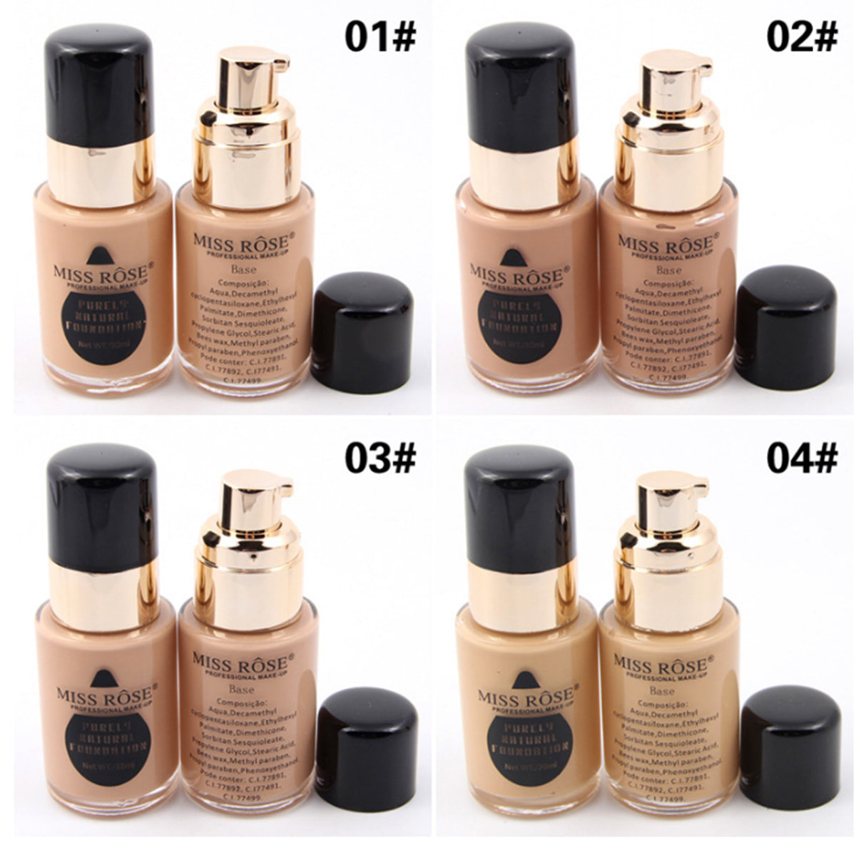 Buy Miss Rose Pack Of 2 Waterproof Moisturizing Oil Free Full Coverage Deep Whitener Liquid Foundation 30ml & Concealer in Pakistan