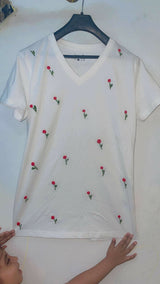 Embroidered T-Shirt | Women Tops & Shirts | White | Medium | New