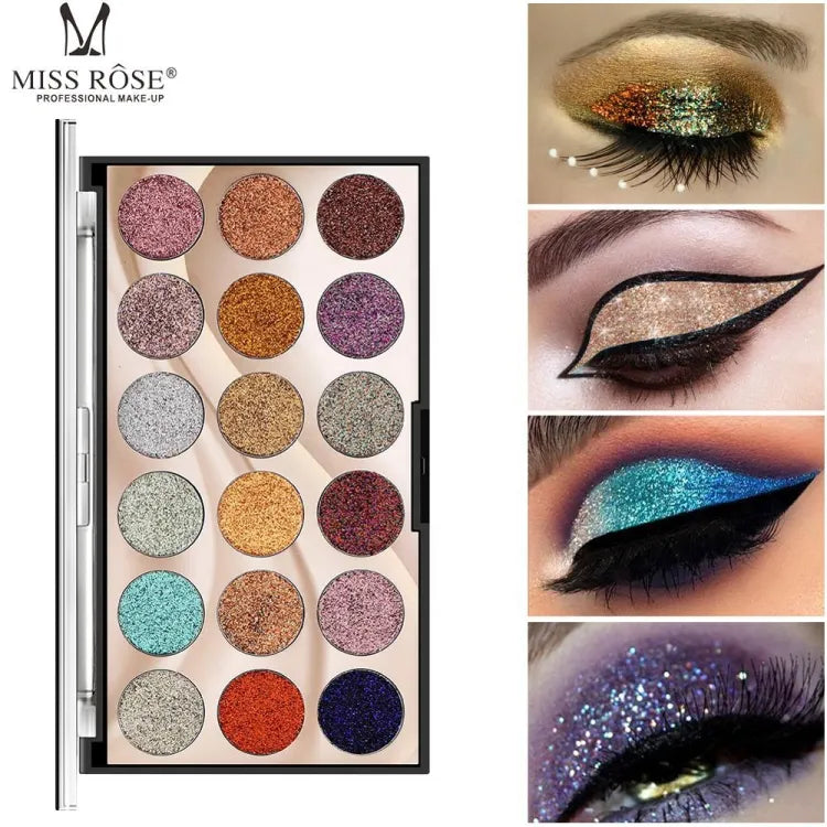 Buy Miss Rose 18 Colors Sequins Glitter Powder High Gloss Pearly Eye Shadow Palette in Pakistan