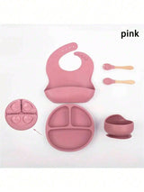 Buy SHEIN 5pcs Baby Feeding Set - Silicone Bib, Suction Bowl, Spoon, Fork, Suitable For Dishwasher in Pakistan