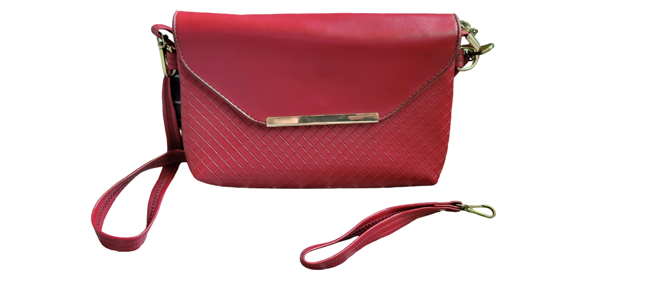 Red Leather Knit Design Crossbody Bag | Women Bags | New