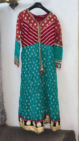 Frock with Gharara | Women Locally Made Formals | Small | Blue & Red | Brand New
