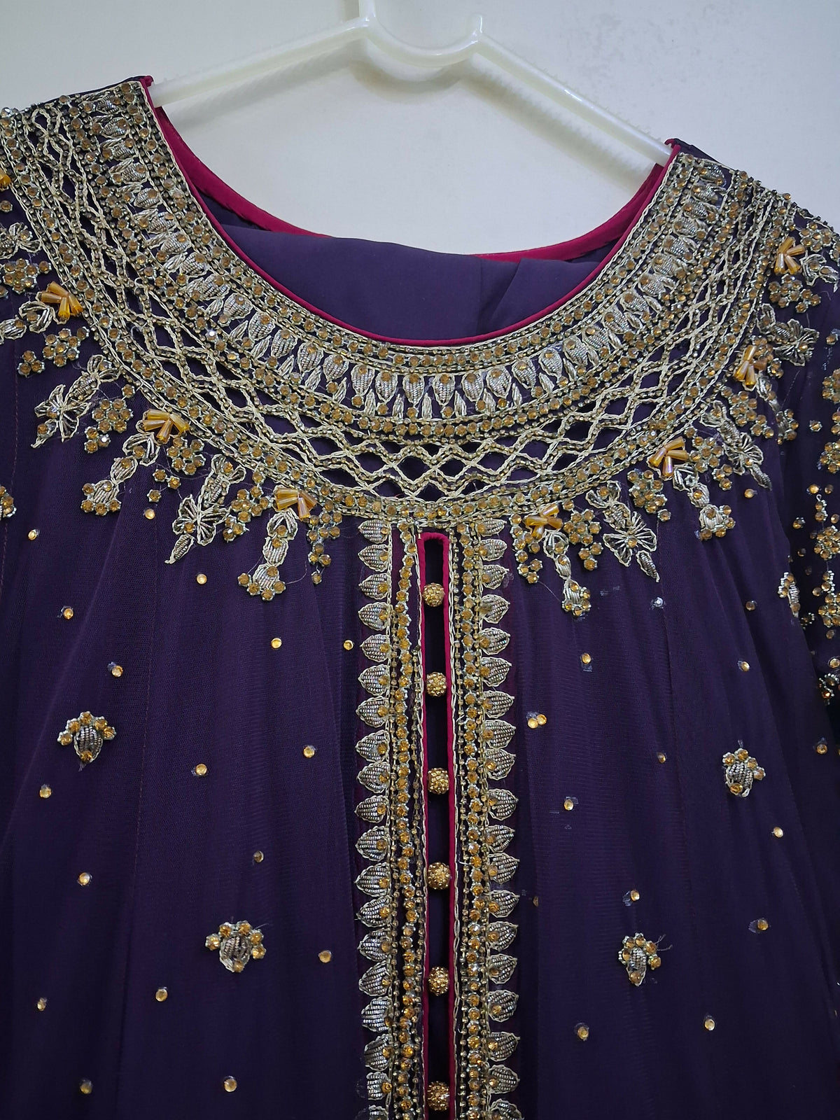 Purple & Copper Gold Embroidered Frock | Women Frocks & Maxis | Medium | Preloved