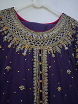Purple & Copper Gold Embroidered Frock | Women Frocks & Maxis | Medium | Preloved