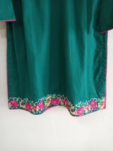 Bottle Green with Pink Floral Embroidery | Women Locally Made Kurta | XSmall | New