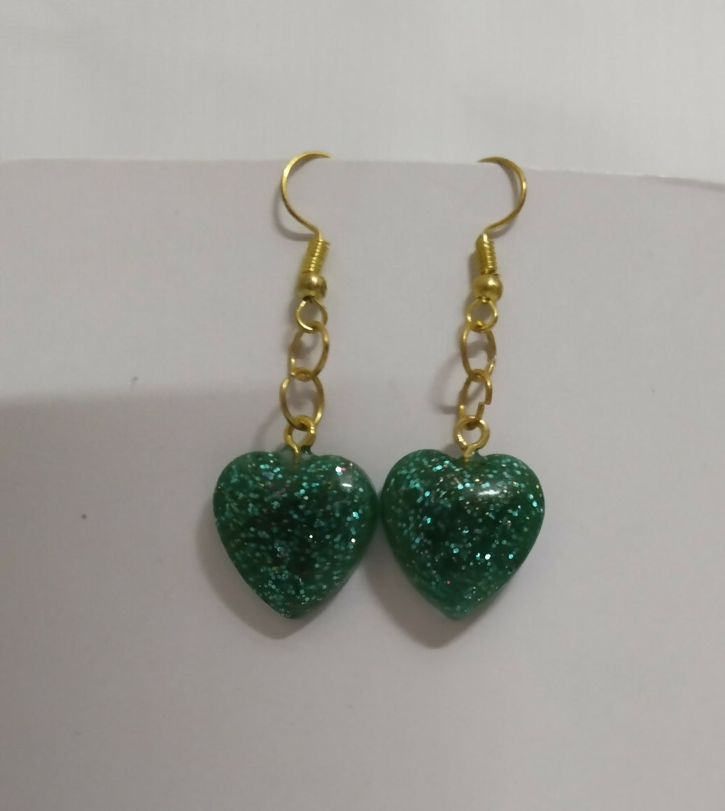 Glitter Green Heart Earrings | Women Jewellery | Small | New