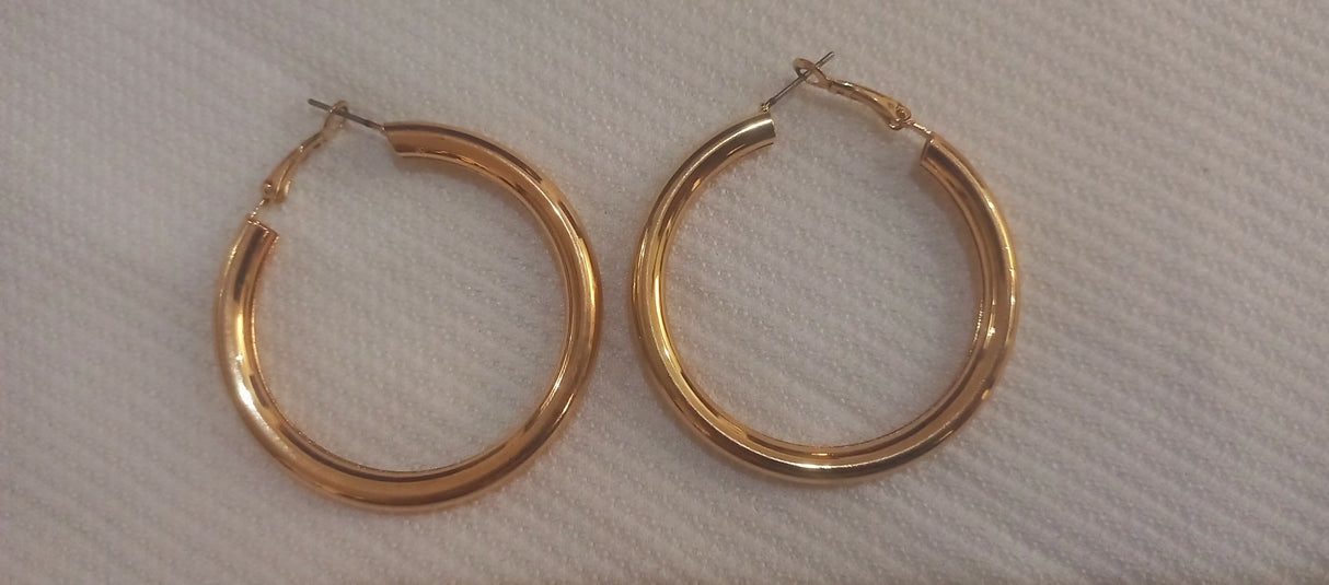 Chunky Gold Tubular Hoops | Women Jewelry | Earrings |Large | Brand New