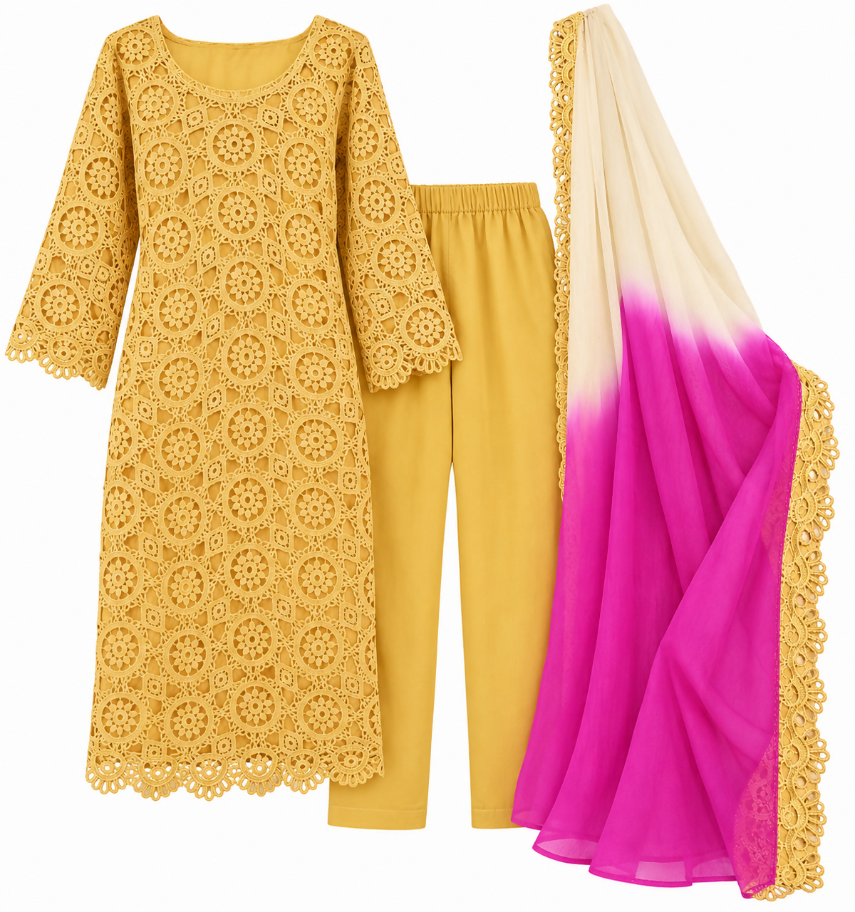 Chicken Kari Dress | Women Locally Made Kurta | Mustard | Large | Worn Once