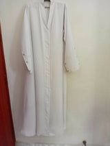 Pearl-Grey Heart Embroided Sleeves Front Open Abaya| Women Accessories | Large | Brand New